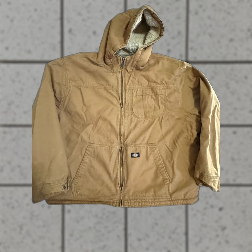 Dickies VINTAGE Dickies "Work" Fleece Lined Hooded Jacket Chore Work Coat 3XL Brown Tan Mens Size US XXL / EU 58 / 5 - 1 Thumbnail