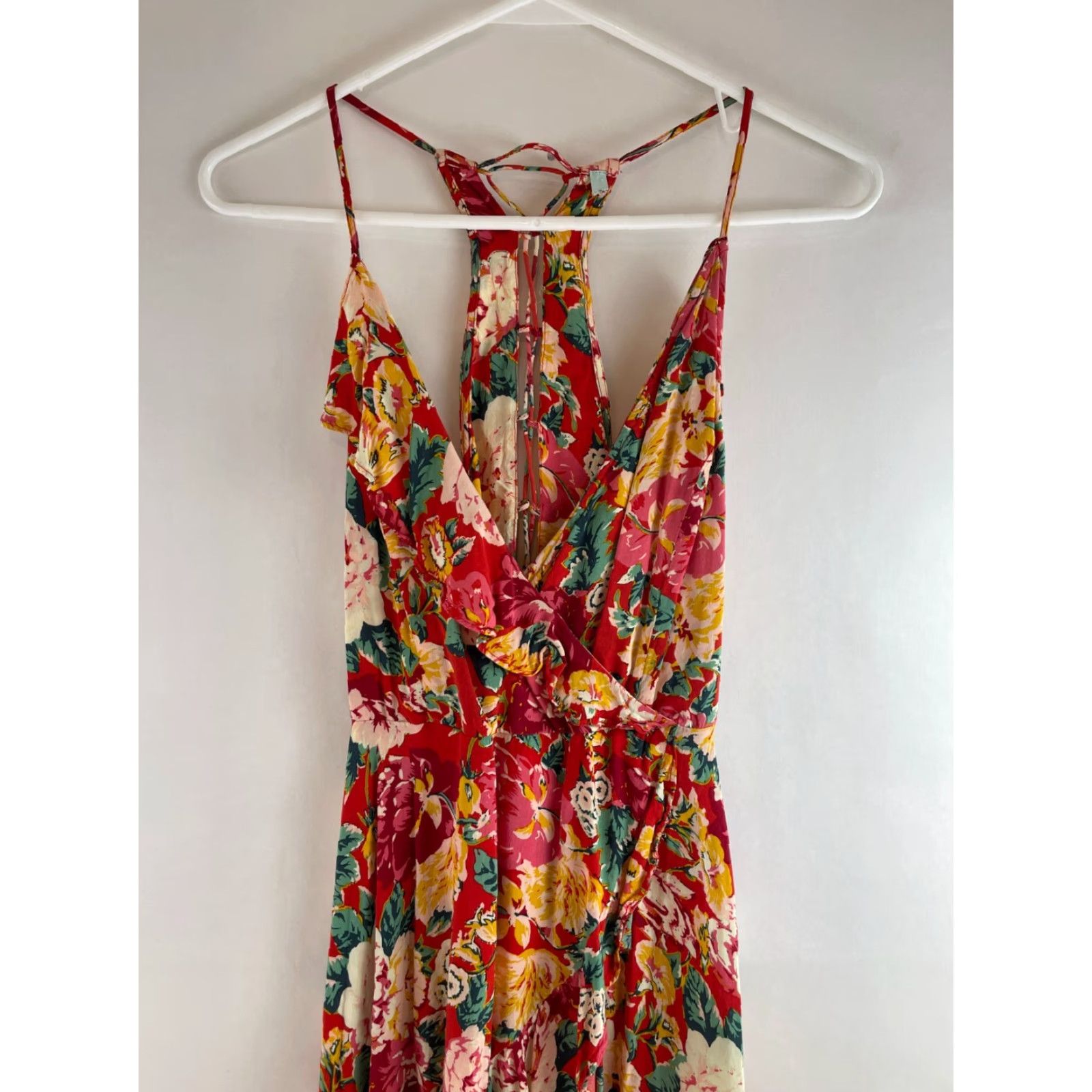 Vintage Maurices Dress Shirt Dress Women Small Red Floral Short Plunging Neck Size 28" / US 6 / IT 42 - 3 Thumbnail