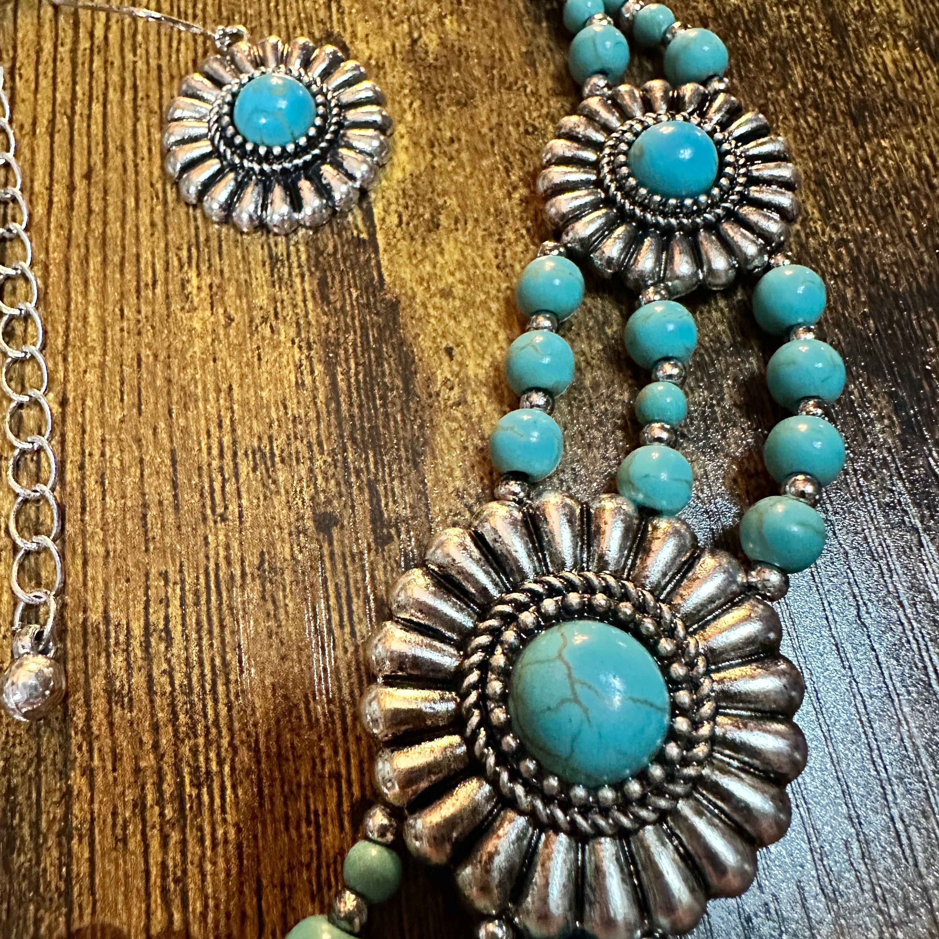 Other Turquoise Flower Concho Beaded Necklace and Earrings Set Size ONE SIZE - 4 Thumbnail