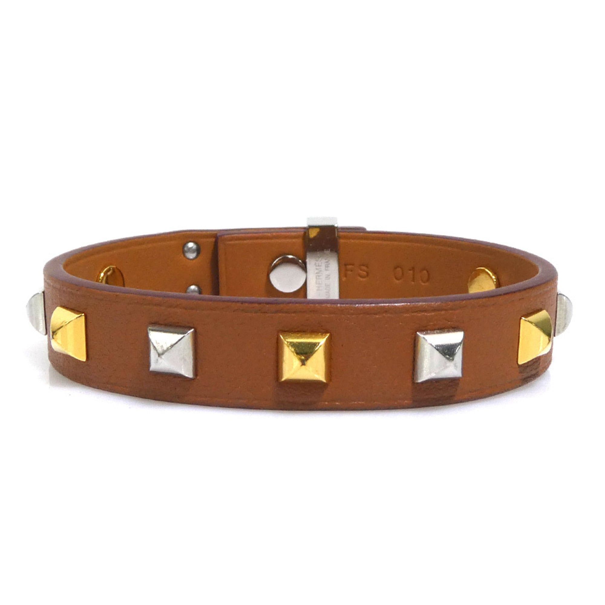 Hermes Hermes Bracelet Mini Dog Crew Carre Leather Metal Brown Silver Gold Women's e61857a Size ONE SIZE - 1 Thumbnail