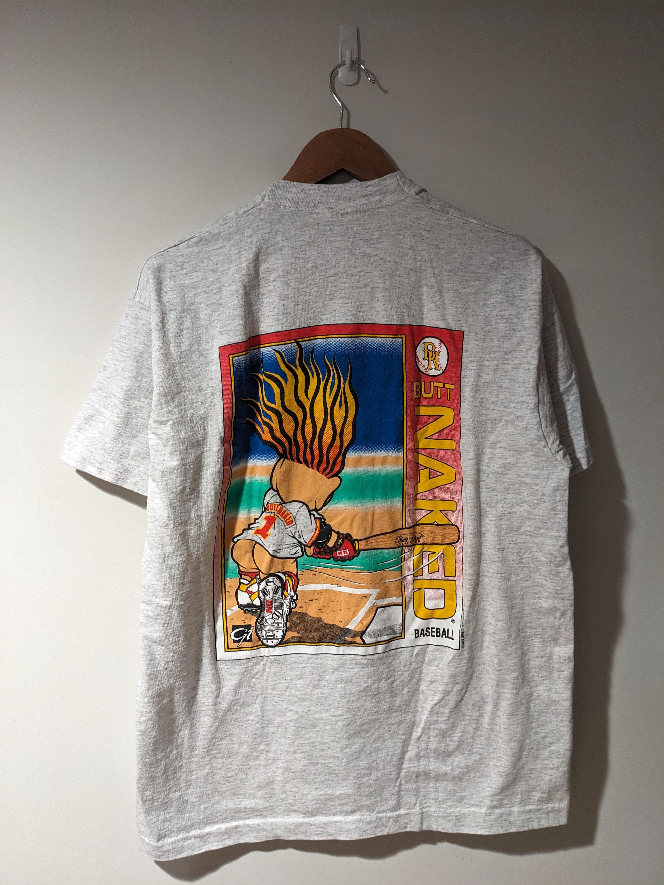 Fruit Of The Loom × Vintage Vintage 90s Butt Naked Baseball Sports X-Large Gray T-Shirt Size US XL / EU 56 / 4 - 1 Thumbnail