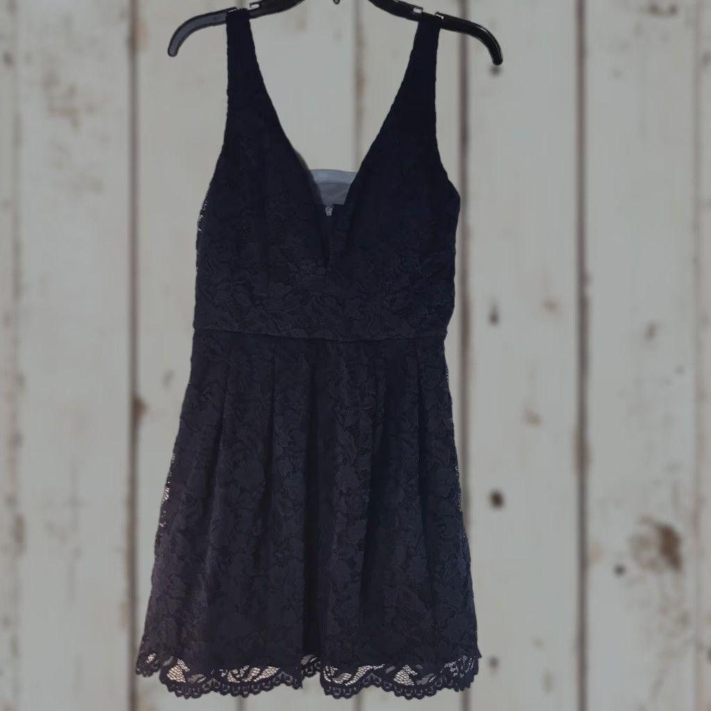 Vintage Crystal Diamond Lace Deep V-Neck Strappy Formal Dress Womens Size 13 Blue Sheer Fit & Flare Size XL / US 12-14 / IT 48-50 - 1 Thumbnail