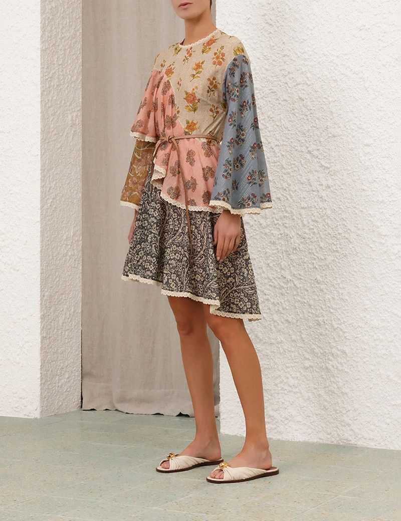 Zimmermann oc11z0226 Tallow Asymmetric Mini Dress In Multicolor Size S / US 4 / IT 40 - 3 Thumbnail