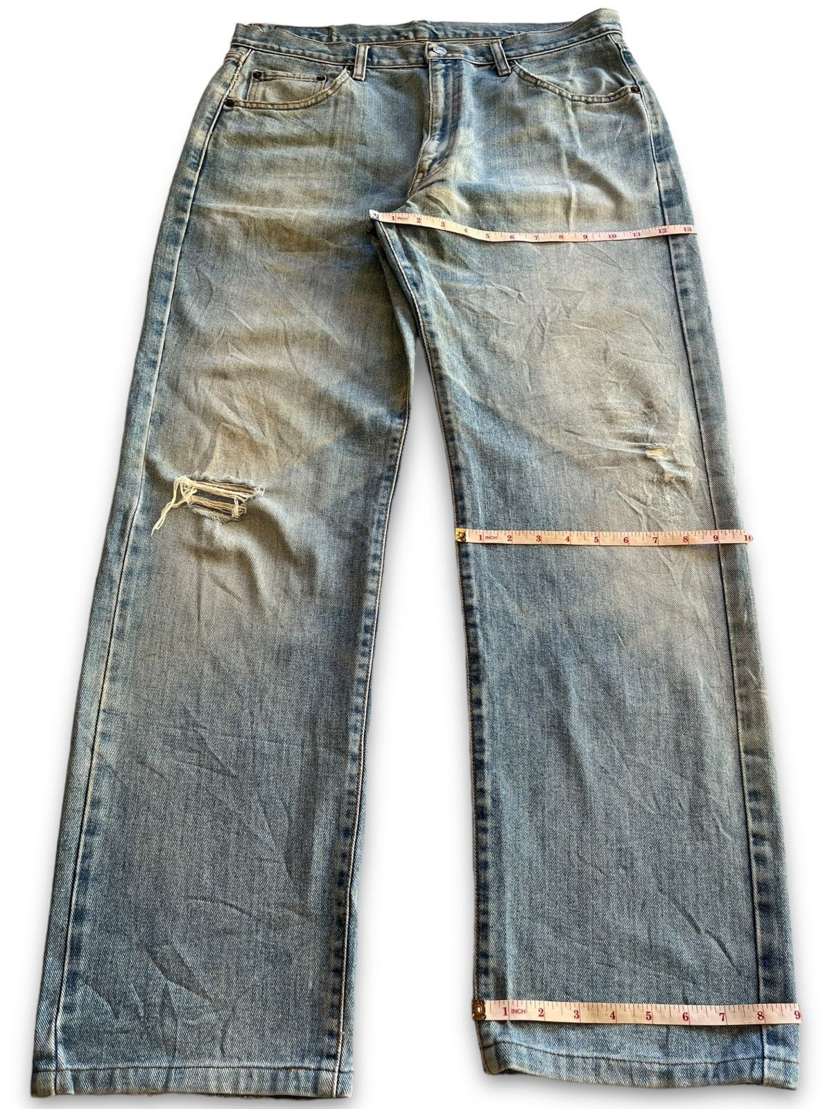 Japanese Brand Vintage Villand Blue Wash Distressed Baggy Jeans 35x31 Size US 35 - 13 Thumbnail