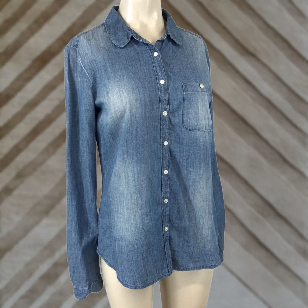 Loft LOFT Womens Small Blue Button Up Top Long Sleeve Collared Top Size S / US 4 / IT 40 - 1 Thumbnail
