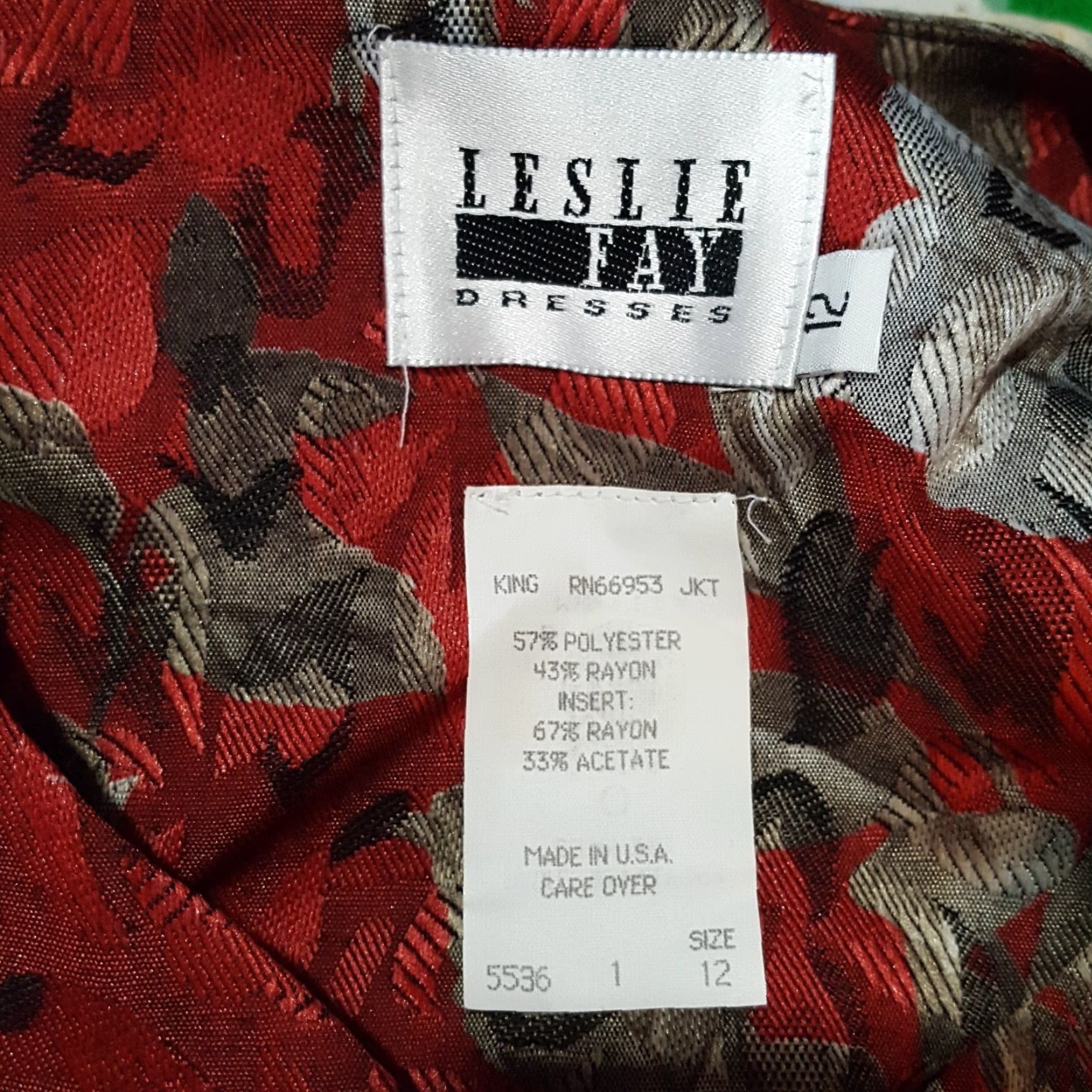 Vintage VINTAGE Leslie Fay Women's Large Floral Suit Skirt Set 2-Piece Pleated Red 80s Retro Party/Cocktail Dress Shirt Size 36" / US 14 / IT 50 - 6 Thumbnail