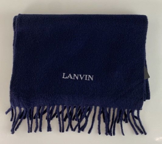Lanvin Lanvin 🇮🇹 navy wool fringe ends embroidered scarf NEW Size ONE SIZE - 5 Thumbnail