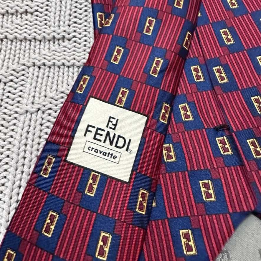Fendi Vintage Fendi red monogram geometric silk tie Size ONE SIZE - 5 Thumbnail
