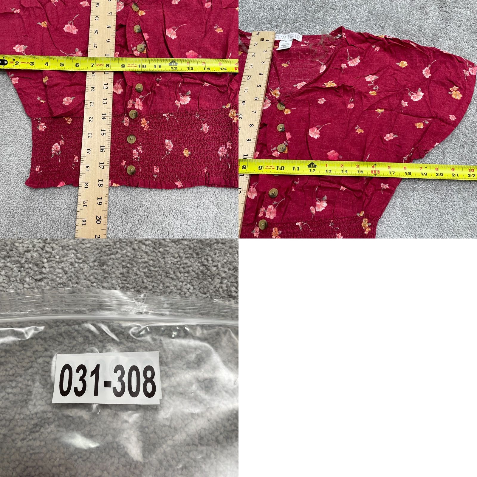 Vintage Planet Gold Floral Smocked Cropped Top Juniors XL Red Short Sleeve Button Casual Shirt Blouse Woman Beach Flower 90s Style Womens Size XL / US 12-14 / IT 48-50 - 8 Thumbnail