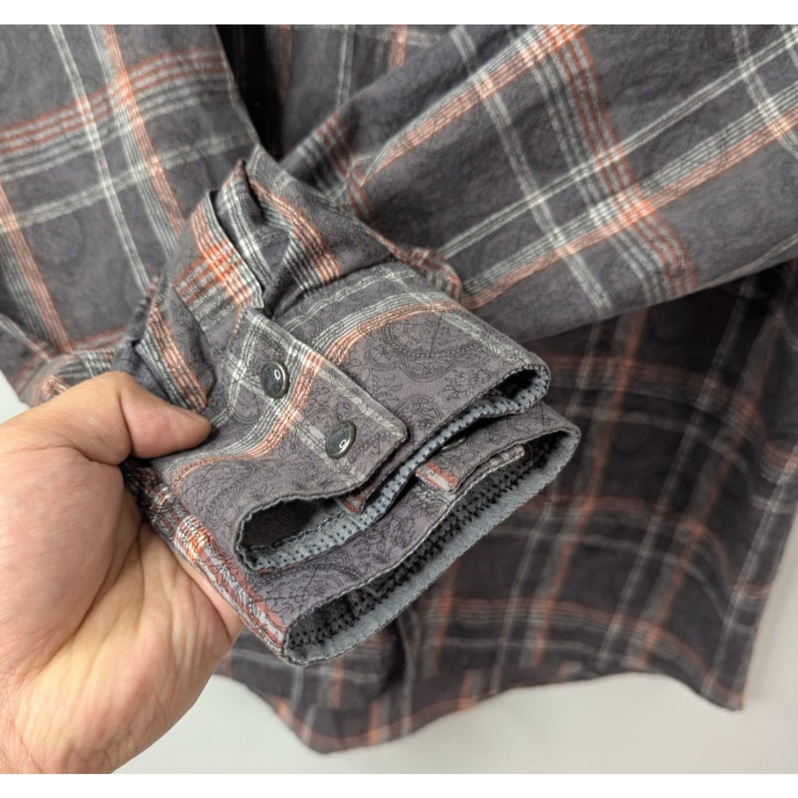 Wrangler Wrangler Retro Western Pearl Snap Long Sleeve Premium Shirt MVR185M Big & Tall Gray Cotton Button-Up Plaid Cowboy Western Mens Clothing Size US L / EU 52-54 / 3 - 3 Thumbnail