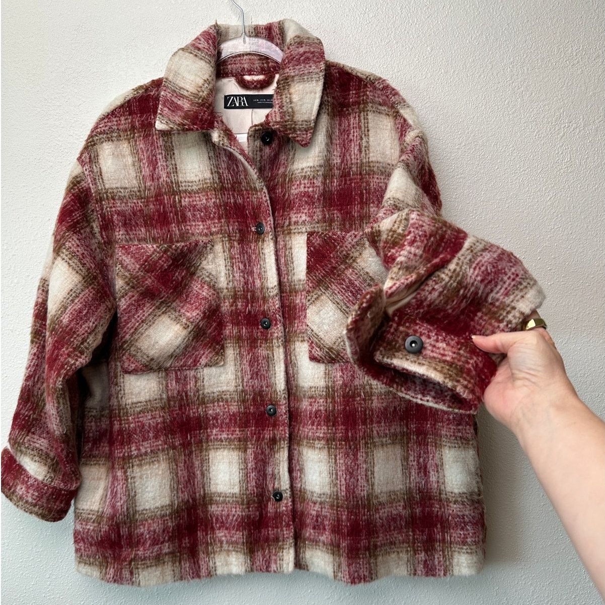 Zara Zara Jacket Red Brown Cream Plaid Womens US XL Fuzzy Size XL / US 12-14 / IT 48-50 - 4 Thumbnail
