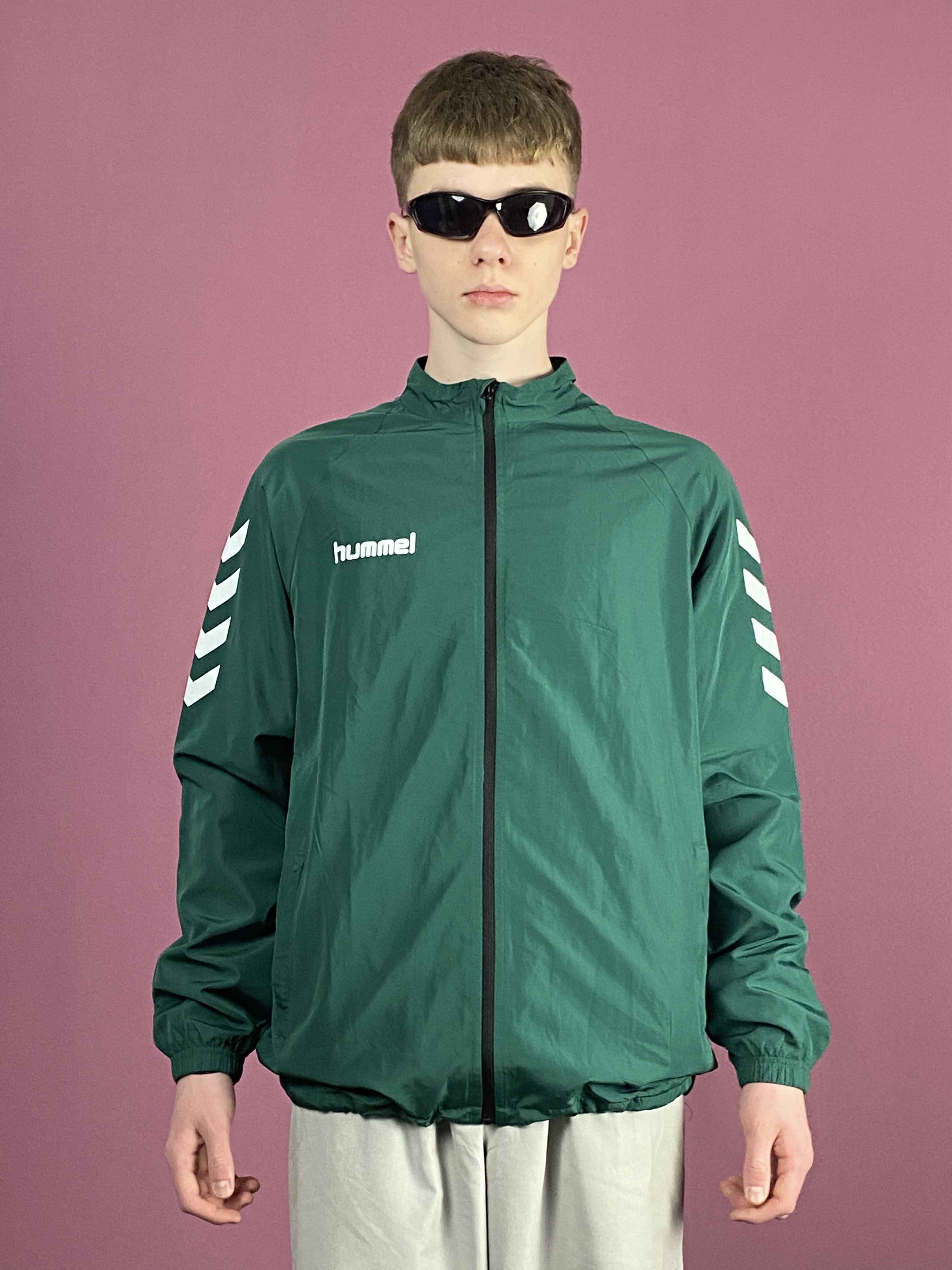 Hummel × Vintage Hummel Vintage Men's Windbreaker Jacket - L Green Polyester Size US L / EU 52-54 / 3 - 1 Thumbnail