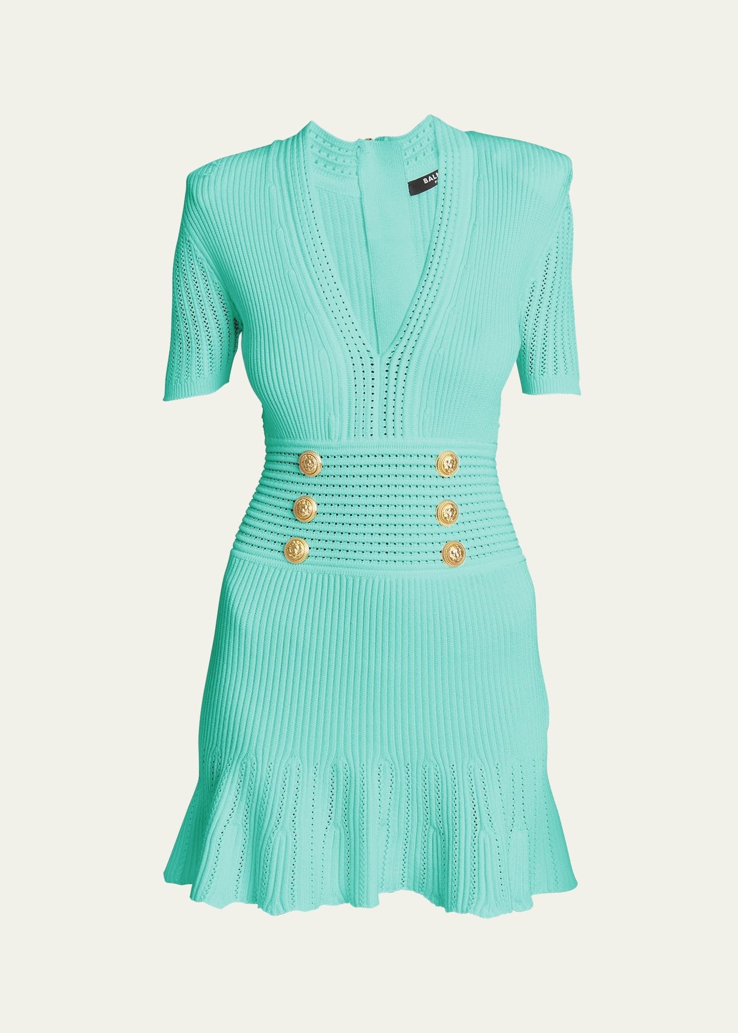 Balmain o1s1wg110725 Knit Mini Dress With Button Details in Blue Size L / US 10 / IT 46 - 1 Thumbnail