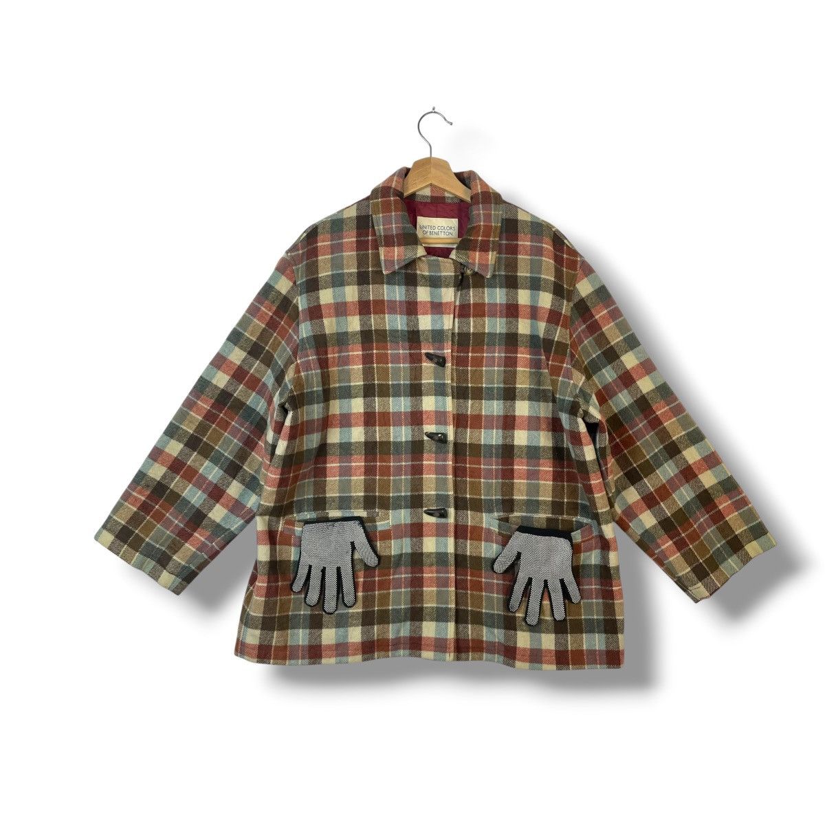 United Colors Of Benetton UNITED COLORS OF BENETTON PLAID WOOL DUFFLE JACKET Size US XL / EU 56 / 4 - 2 Thumbnail