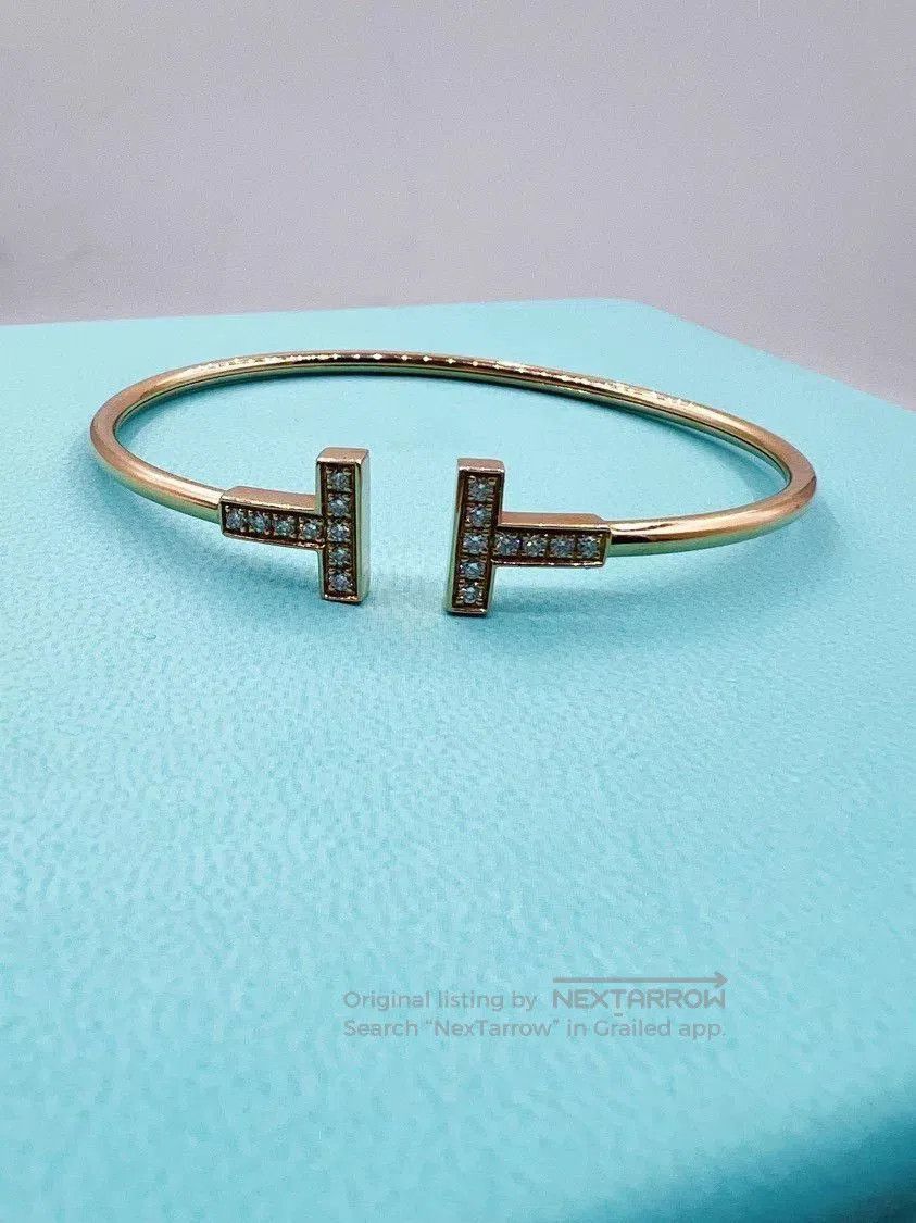 Tiffany & Co. Tiffany 18K Gold Diamond Double T Bangle. Size ONE SIZE - 2 Thumbnail