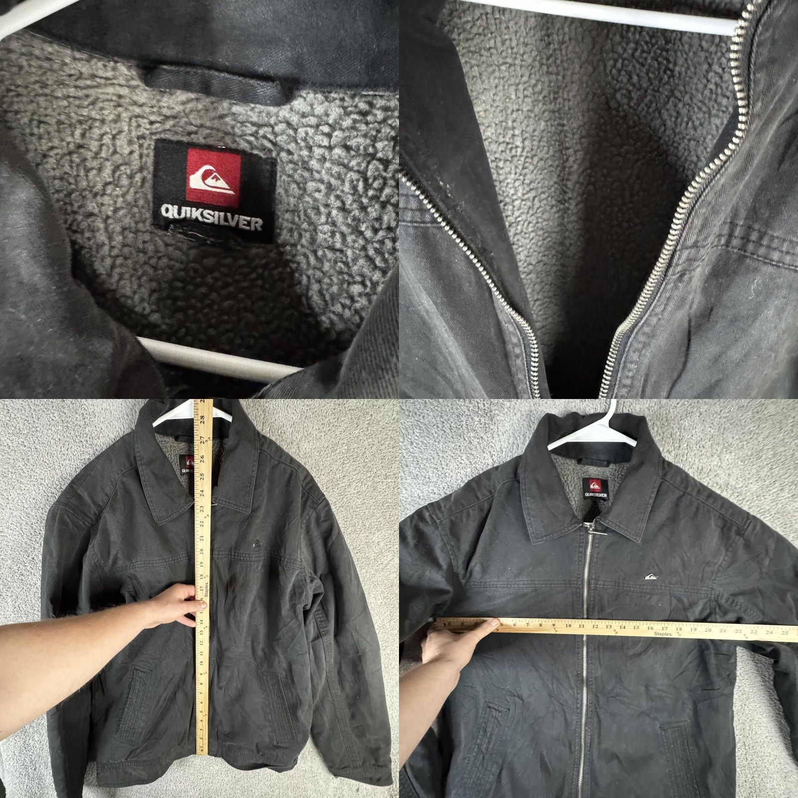 Quiksilver Quiksilver Jacket Mens L Gray Canvas Sherpa Lined Full Zip Bomber Warm H106787 Size US L / EU 52-54 / 3 - 8 Thumbnail