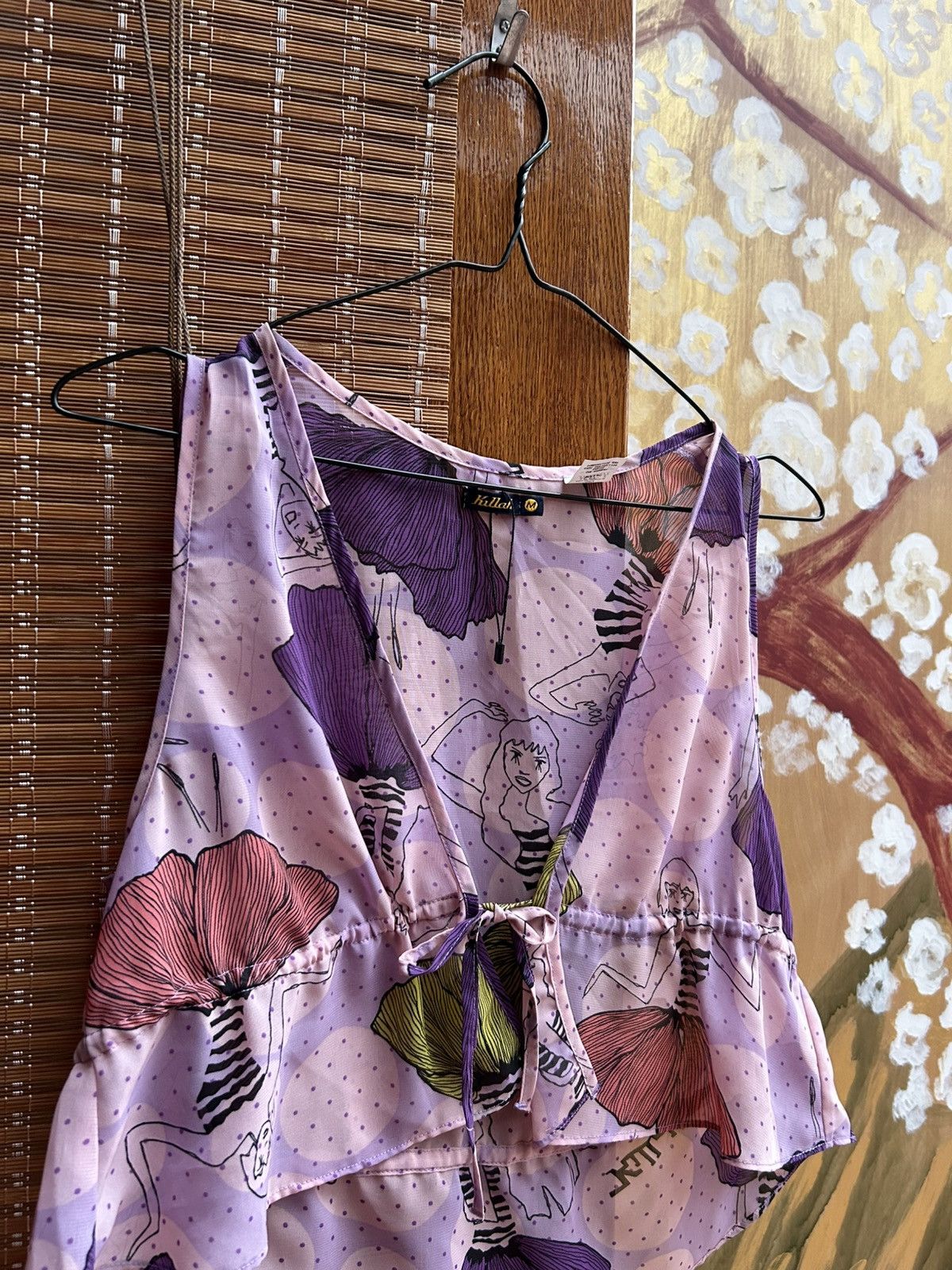 Miss Sixty × Vintage Killah by Miss Sixty Y2k Babydoll Printed Tie Up Sheer Top Size M / US 6-8 / IT 42-44 - 3 Thumbnail