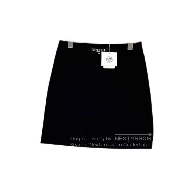 Hermes Hermes Dark blue metal leather decoration half skirt Size 42" / US 20 - 1 Thumbnail