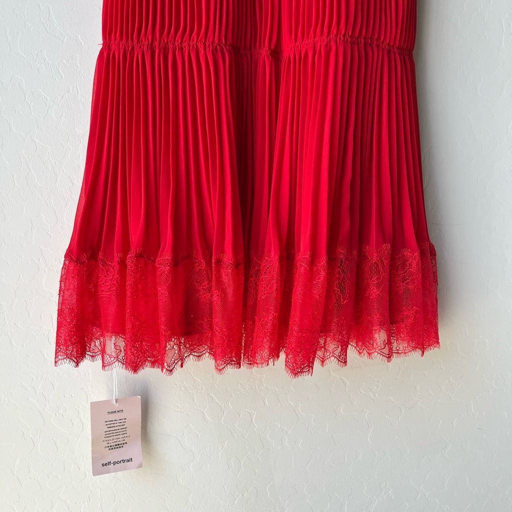 Self-Portrait NWT Self Portrait Dress Pleated Off Shoulder Lace Red Mini D Size S / US 4 / IT 40 - 4 Thumbnail