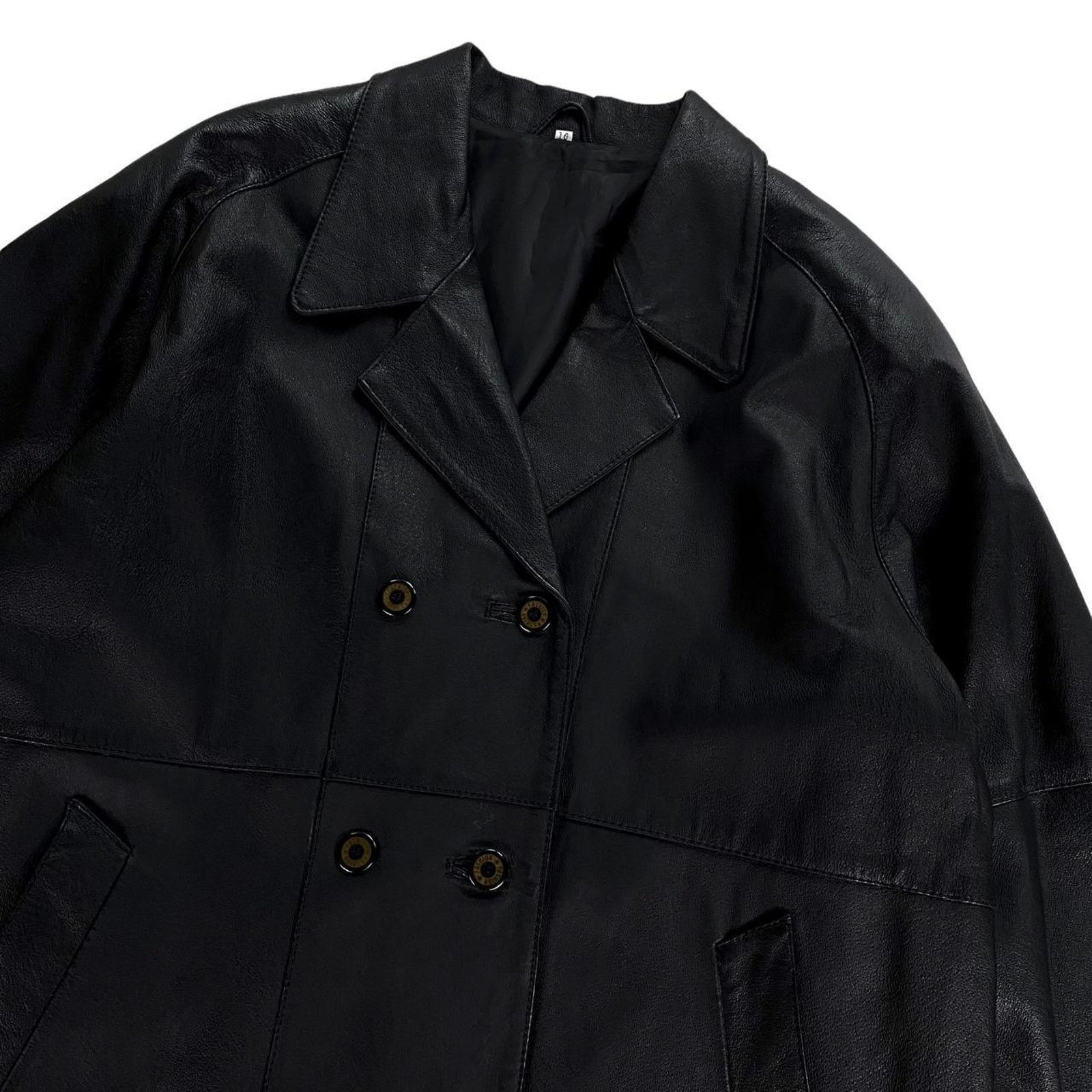 Vintage Y2K Vintage Black Double Breasted Leather Jacket Overcoat Size XL / US 12-14 / IT 48-50 - 2 Thumbnail