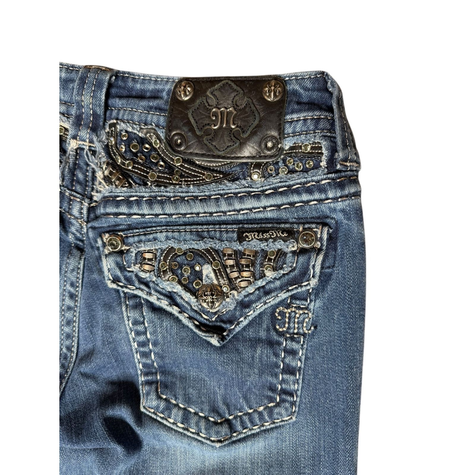 Miss Me × Vintage Vintage Y2k Miss Me Rhinestones Skinny Denim Jeans Size 29 Size 29" - 6 Thumbnail