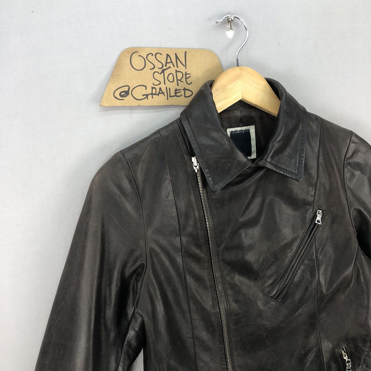 Japanese Brand 🇯🇵 Y. Fukuyama Asymmetrical Cowhide Leather Jacket Size S / US 4 / IT 40 - 2 Thumbnail