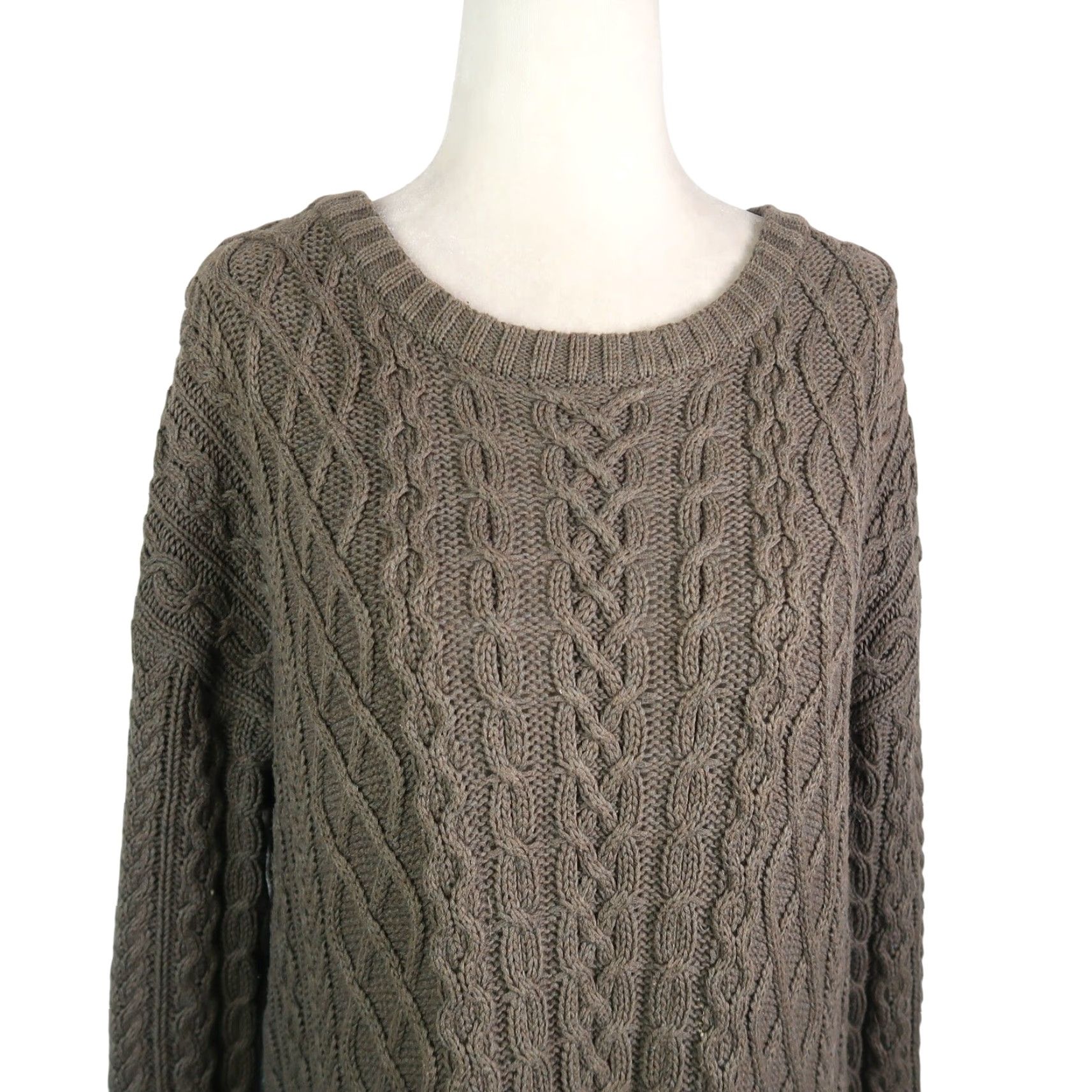 Olive VINTAGE Margaret O’Leary Olive Green 100% Cotton Cable Knit Tunic Sweater Side Zip S Womens Pullover Long Sleeve Knitted Casual 28" Length Size S / US 4 / IT 40 - 2 Thumbnail