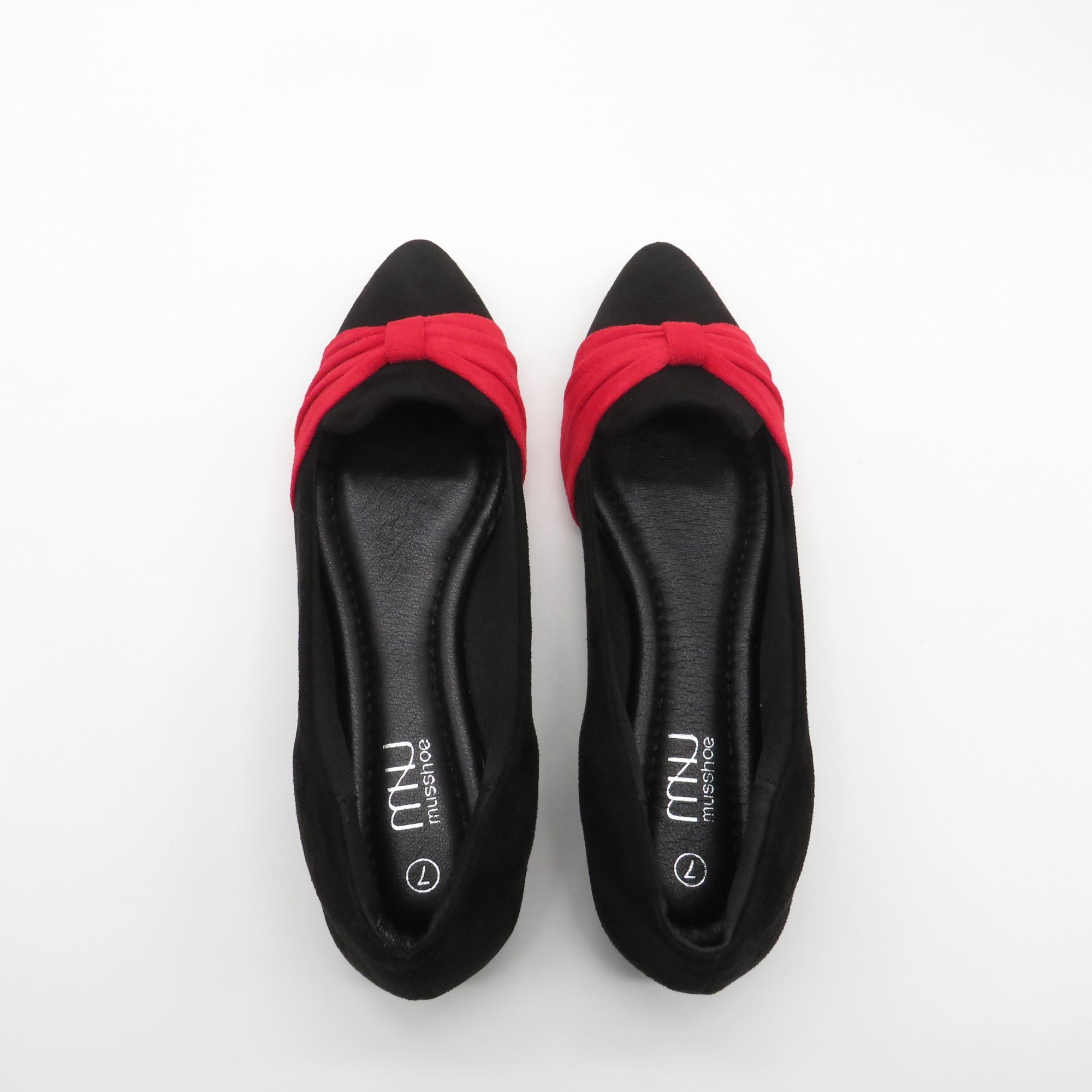 Other Musshoe Women's Black & Red Pointed Toe Flats With Bow Detai Size US 7 / IT 37 - 5 Thumbnail