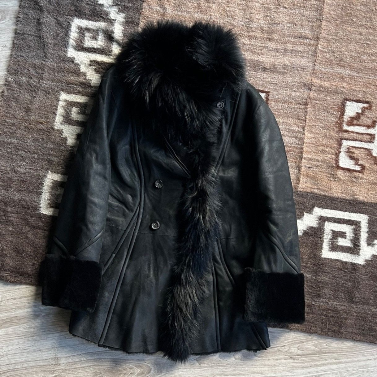 Leather Marc Cain Leather Shearling Fur Collar Coat 9777AC Size M / US 6-8 / IT 42-44 - 3 Thumbnail
