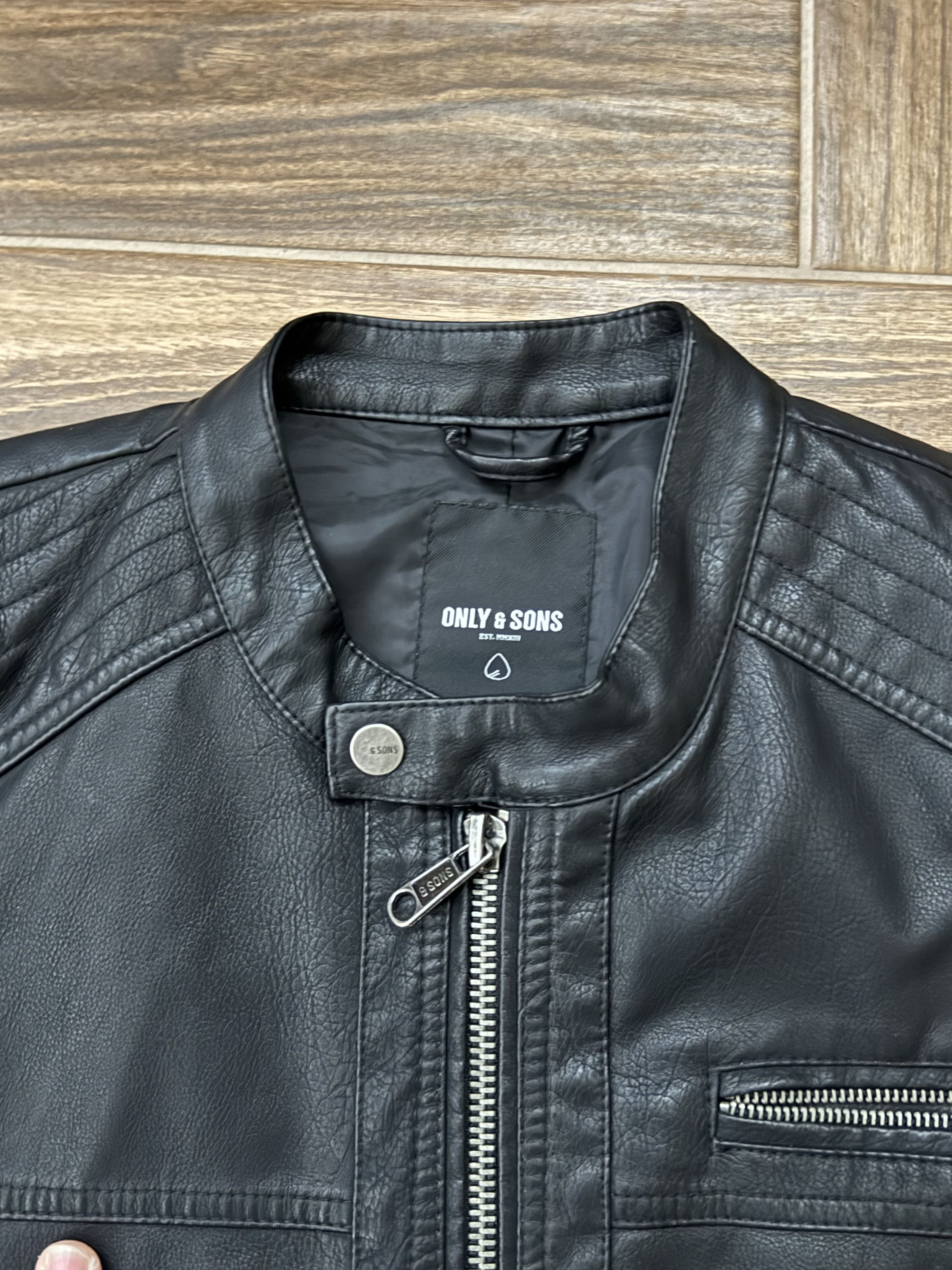 Other Only & Sons Men's Faux LeatherJacket Black Biker Rock Style! Size US L / EU 52-54 / 3 - 4 Thumbnail