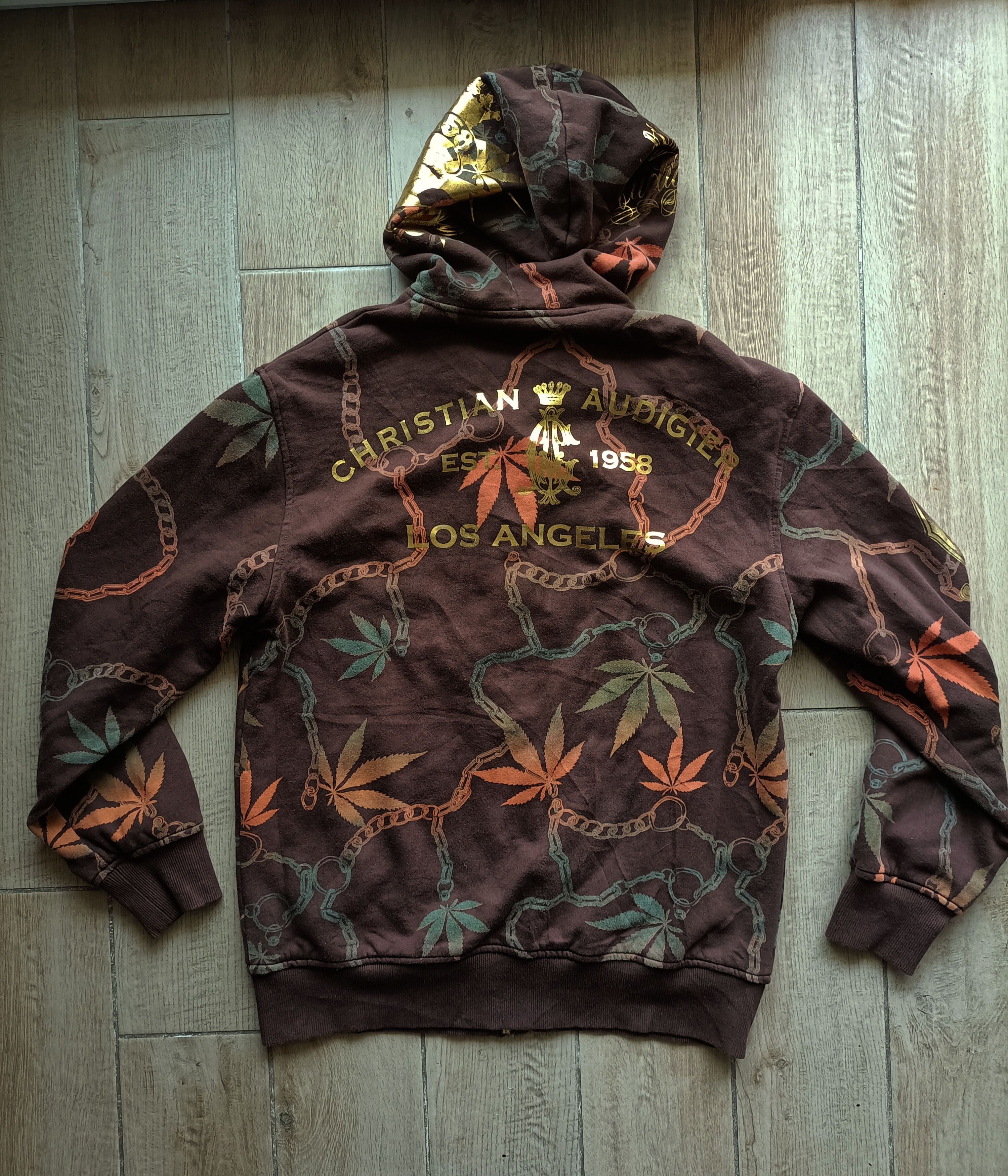 Ed Hardy 2000 Brown and Gold reverseble hoodie zip mcblinge Size US L / EU 52-54 / 3 - 5 Thumbnail