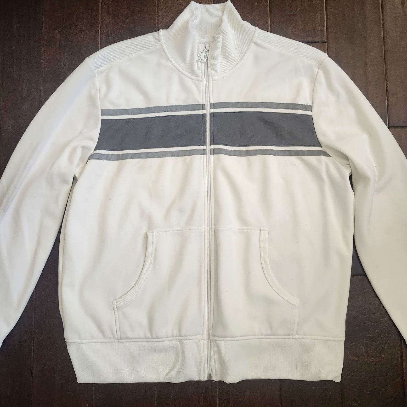 Express Express Mens White Full Zip Track Jacket Gray Stripe XL Adults Regular Size Jacket Womens Mens? Size US XL / EU 56 / 4 - 4 Thumbnail