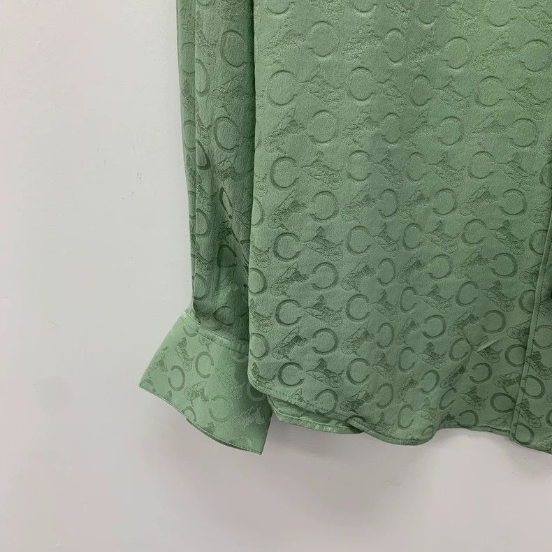 Celine Green Patterned Silk Tie Neck Blouse Size US M / EU 48-50 / 2 - 4 Thumbnail