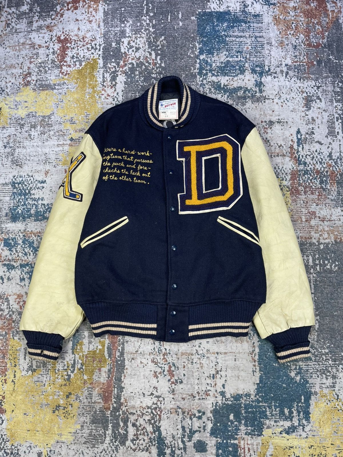 Vintage Vtg 70s Butwin “Droppers Hockey” Varsity Jacket Size US L / EU 52-54 / 3 - 2 Thumbnail