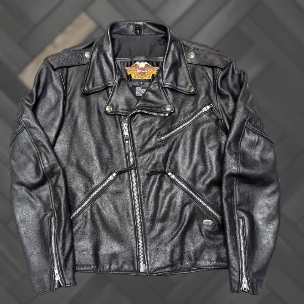Harley Davidson VINTAGE Harley-Davidson embossed eagle M black leather jacket Mens Jacket M Harley-Davidson 1990s motorcycle black leather vintage Size US M / EU 48-50 / 2 - 1 Thumbnail
