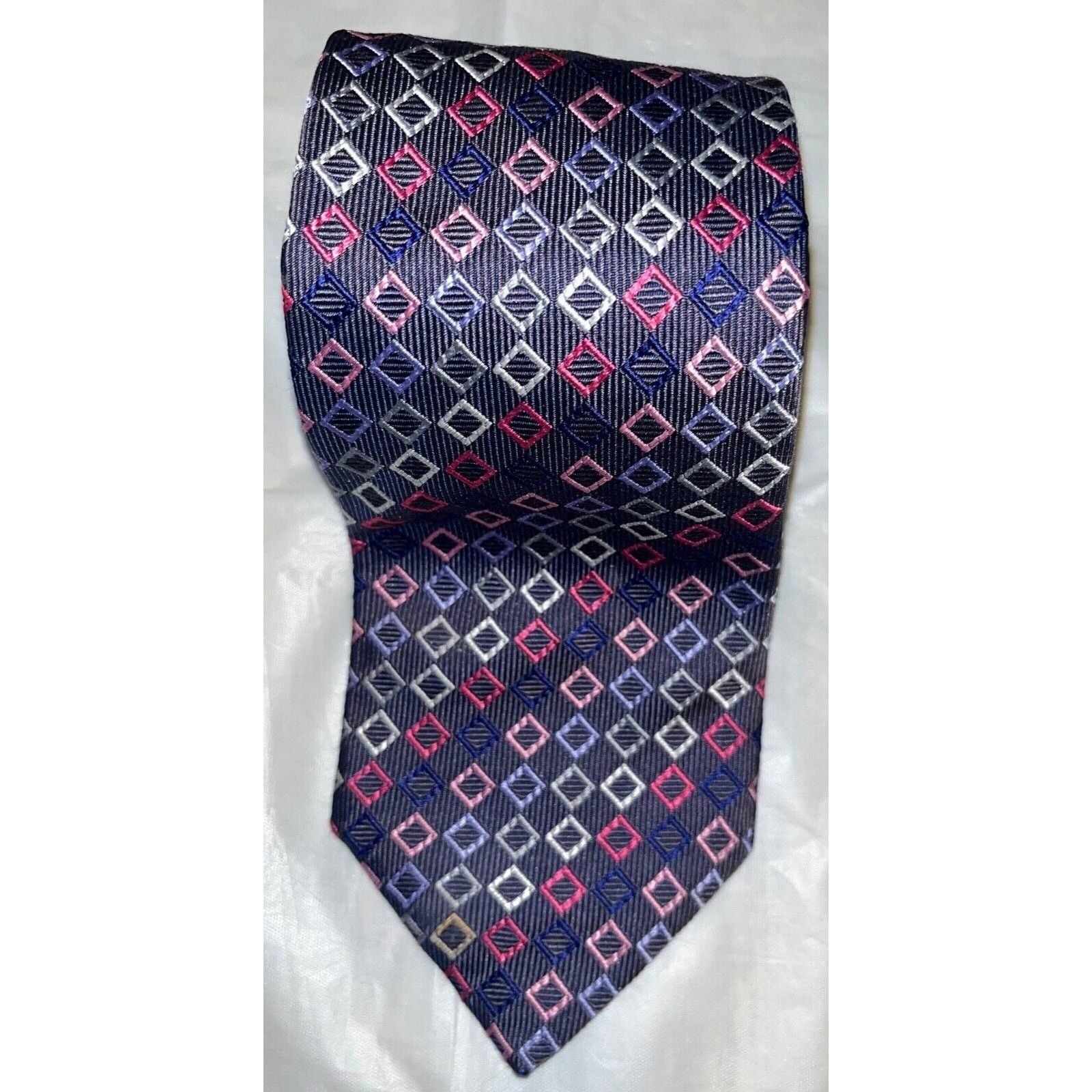Hilditch & Key Hilditch & Key All Silk Tie ~ Purple & Pink Squares Size ONE SIZE - 6 Thumbnail