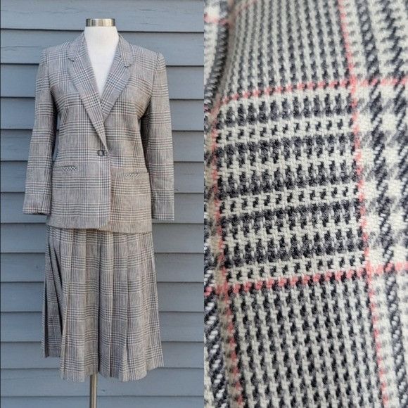 Talbots × Vintage Vintage 90s Talbots Pink Gray Herringbone Glen Plaid Skirt B Size S / US 4 / IT 40 - 1 Thumbnail