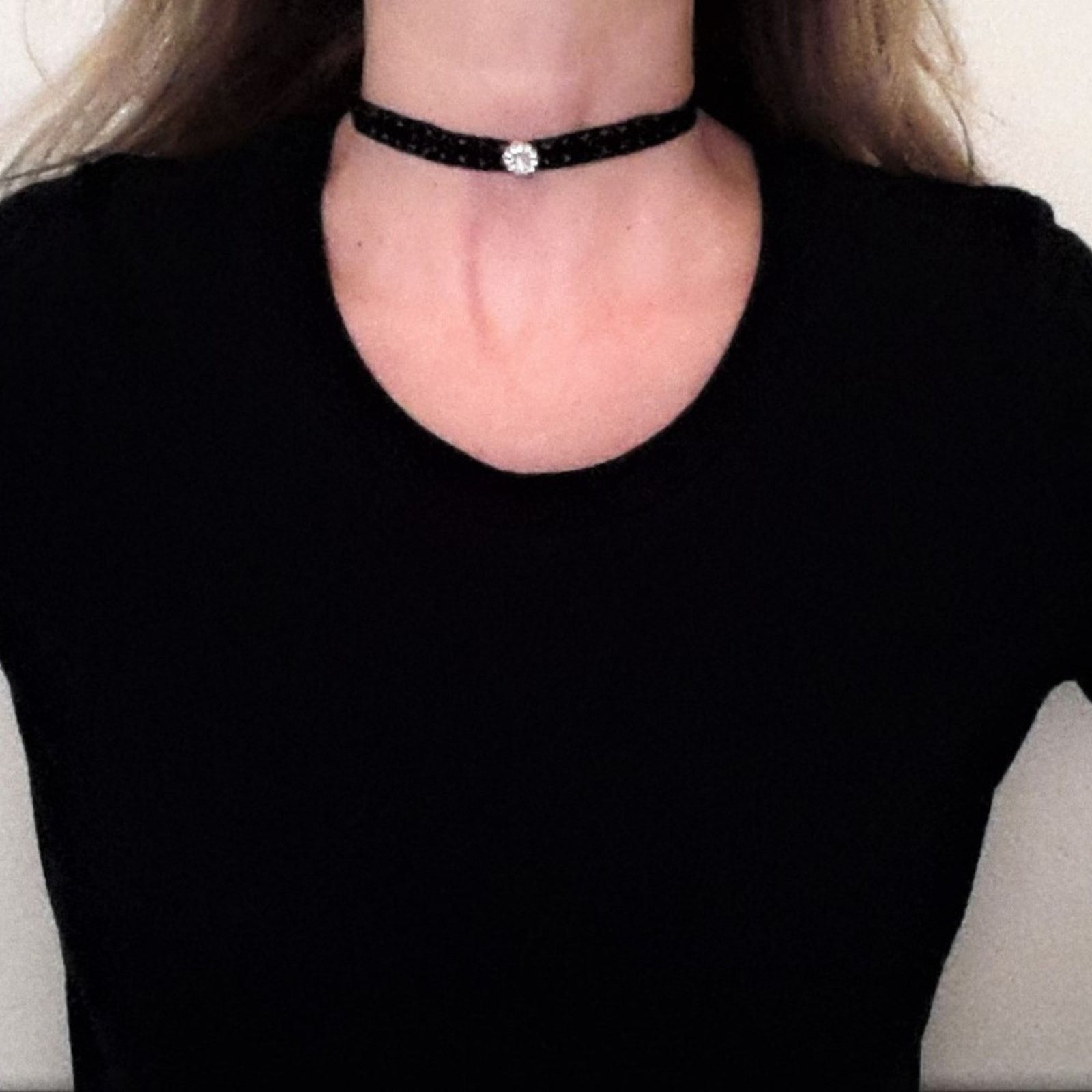 Other Black Lace Choker Necklace Diamonds Glam Goth Boho Cottage Size ONE SIZE - 2 Thumbnail