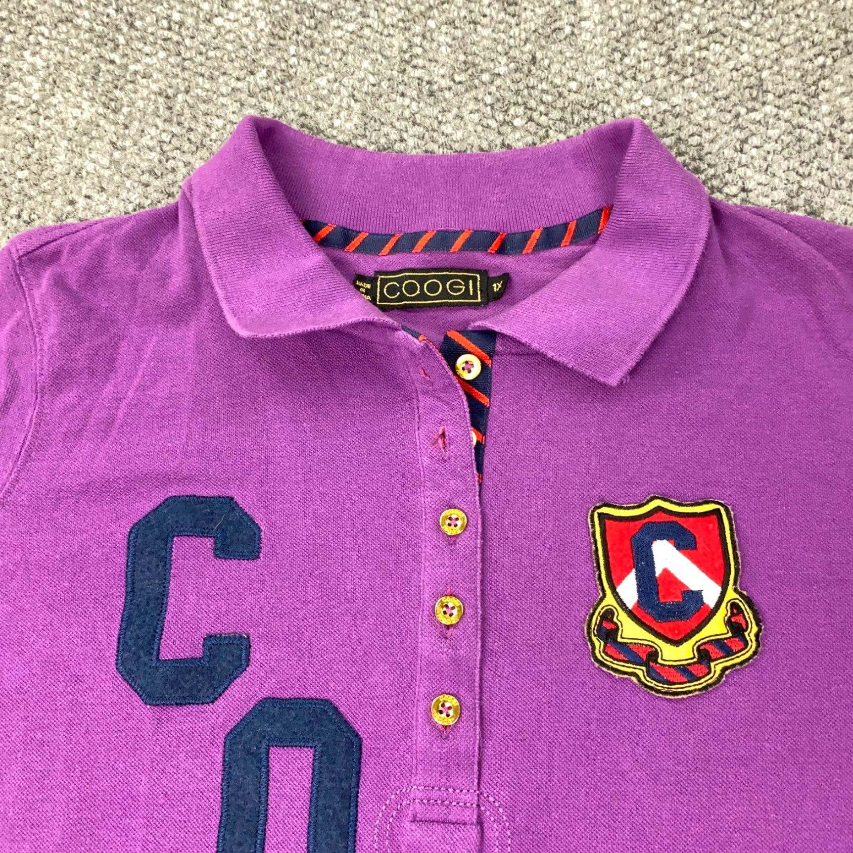 Coogi COOGI Womens Polo Shirt Size 1X Purple Cap Sleeve Retro 90s Short Sleeve Button Collared Jersey Cotton Polyester Vintage: No flaws noted Size XL / US 12-14 / IT 48-50 - 5 Thumbnail