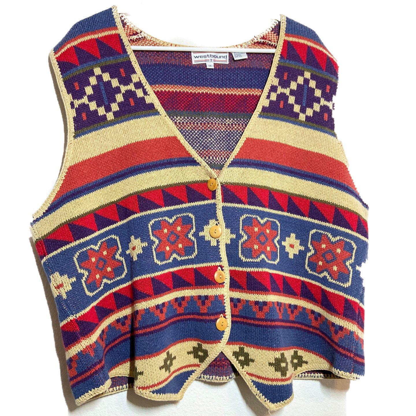 80s Vintage Sweater Vest Westbound Knit V-Neck Floral Aztec