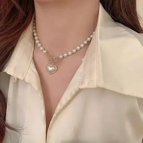 Japanese Brand × Vintage Elegant Pearl Necklace For Women Heart Pendant Size ONE SIZE - 2 Thumbnail