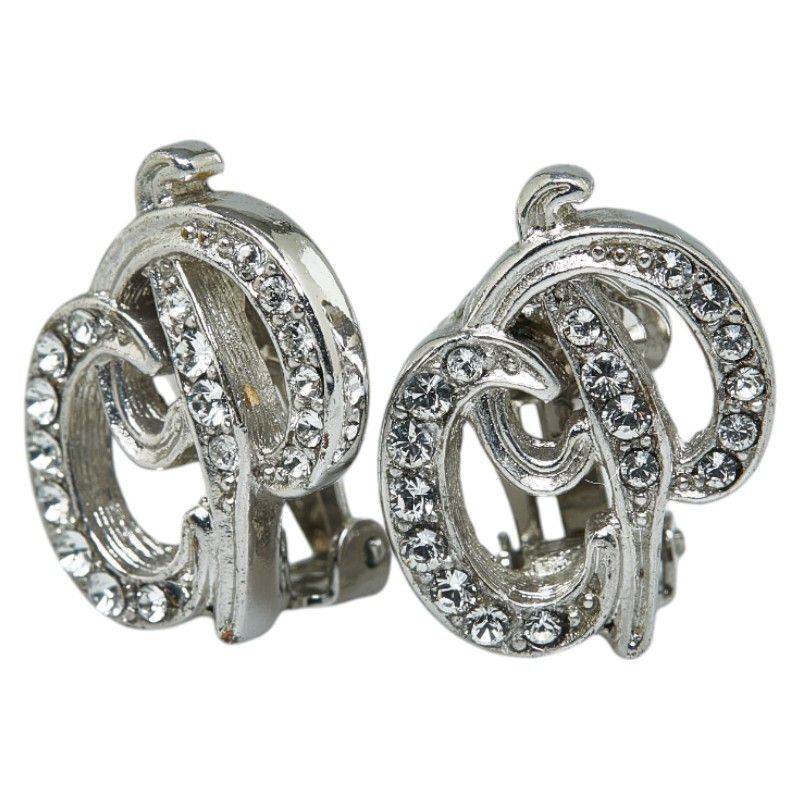 image of Dior Crystal Cd Clip On Earrings in Silver, Women's