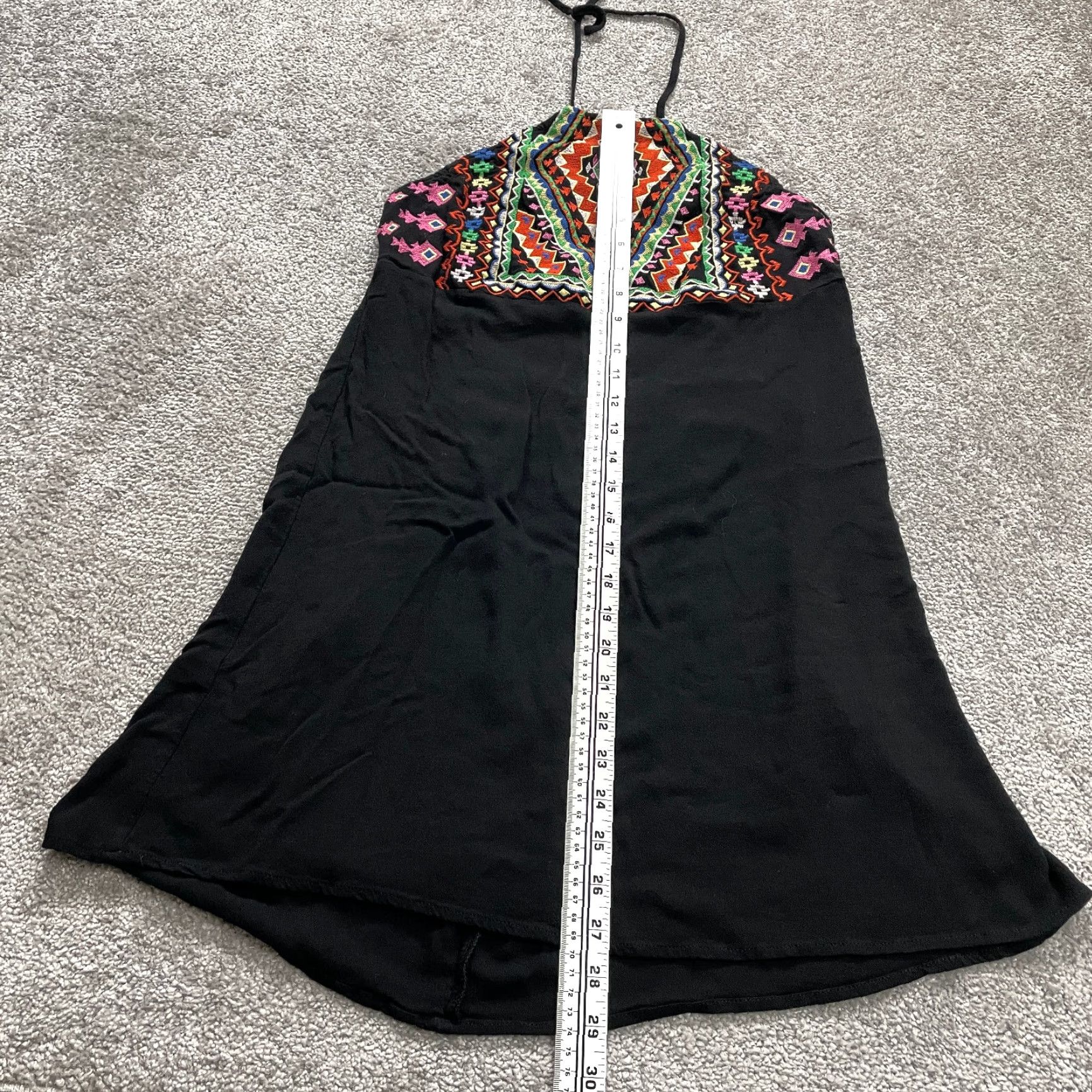 Vintage GIANNI BINI Dress Women's A-Line Sleeveless Halter Embroidered Geometric Tribal Black L Dress Size L / US 10 / IT 46 - 3 Thumbnail