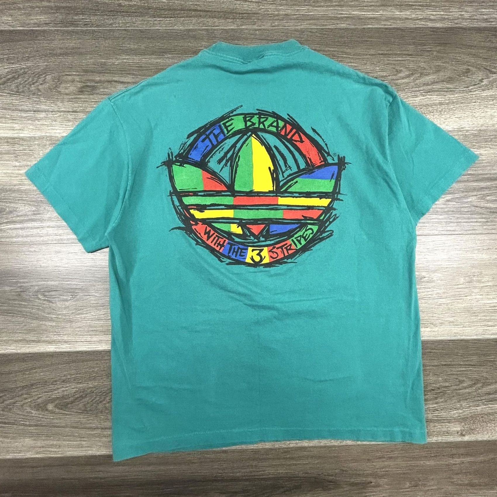 Adidas VINTAGE adidas Shirt Mens Large Green Graphic Trefoil 3 Stripes Made USA 90s Size US L / EU 52-54 / 3 - 2 Thumbnail
