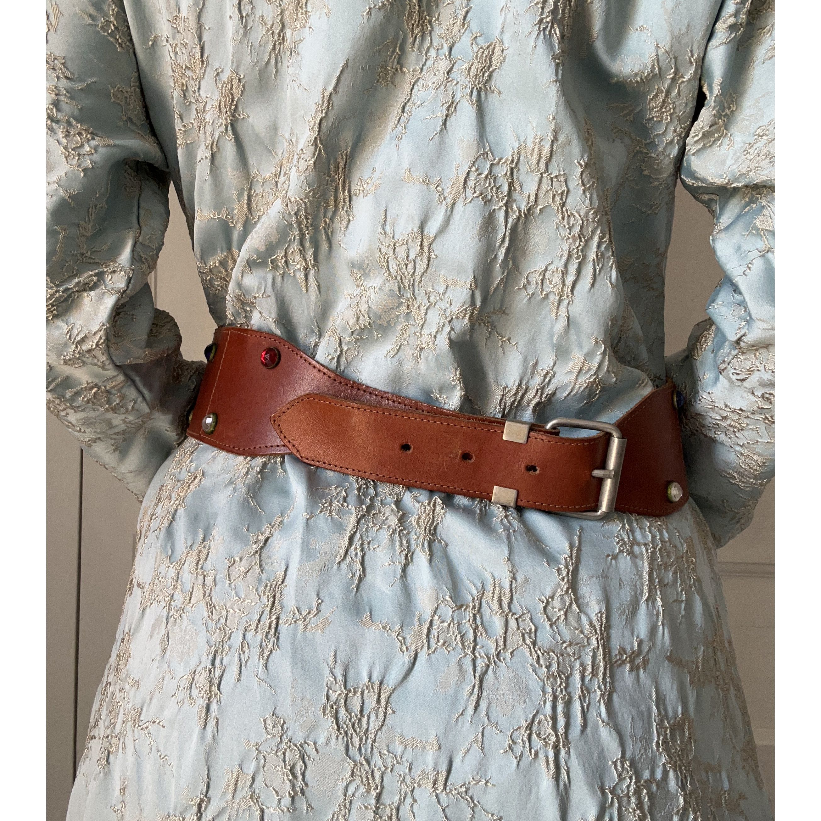 Vintage Vintage 90s Brown Leather Wide Waist Belt Size ONE SIZE - 4 Thumbnail
