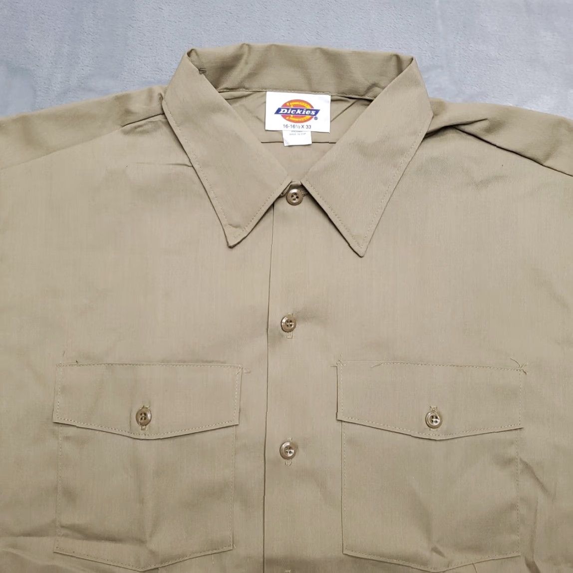 Dickies VINTAGE Dickies Shirt Mens L Beige Khaki Woven Long Sleeve Button-Up 16.5 Made in USA Workwear Casual/Outdoor Men's Shirts Size US L / EU 52-54 / 3 - 3 Thumbnail