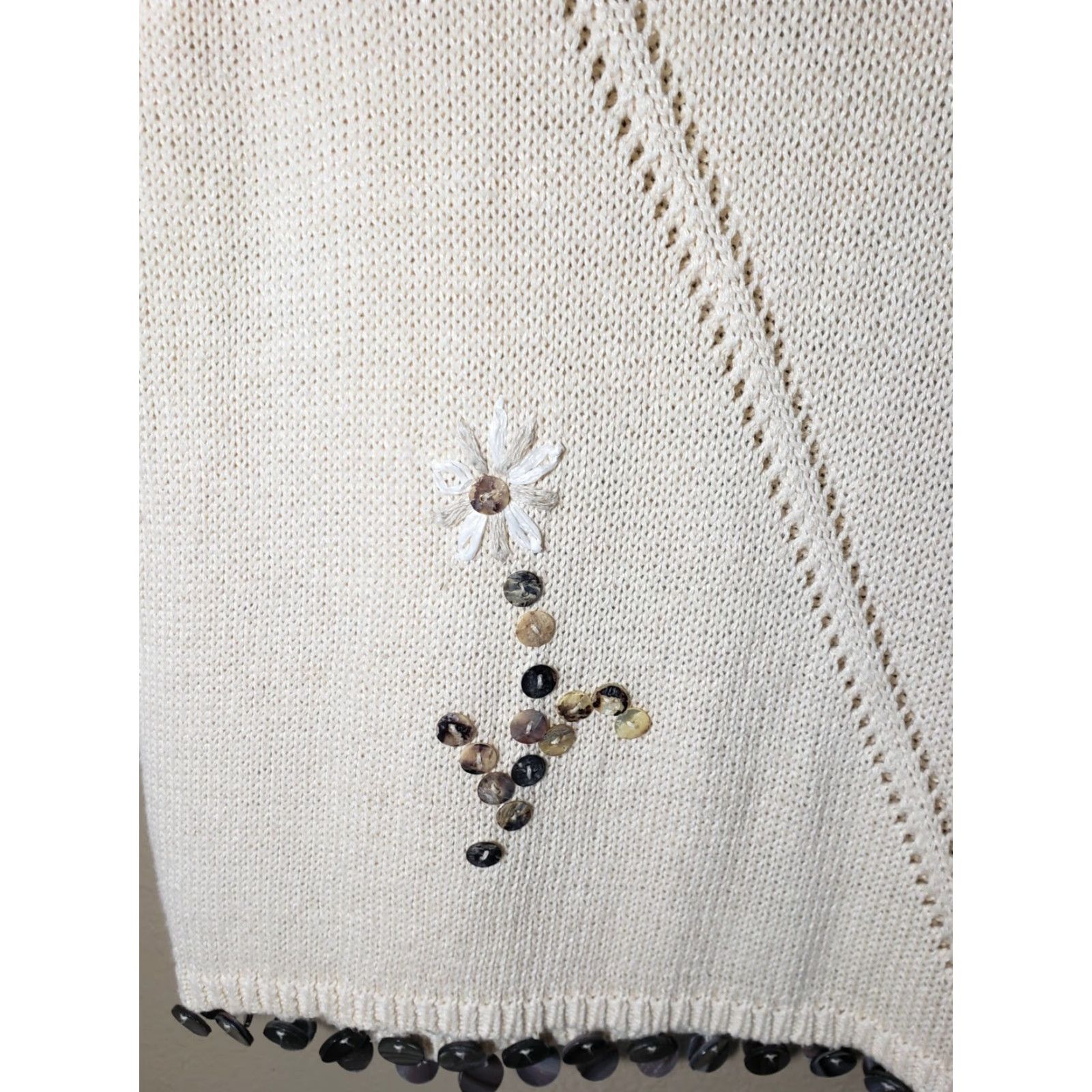 Vintage VINTAGE Marisa Christina VTG Womens |XSP| Petite Embellished Linen/Cotton Blend Tank Sweater Beaded Hem Bohemian 60% Linen/40% Cotton Womens Size XS / US 0-2 / IT 36-38 - 3 Thumbnail