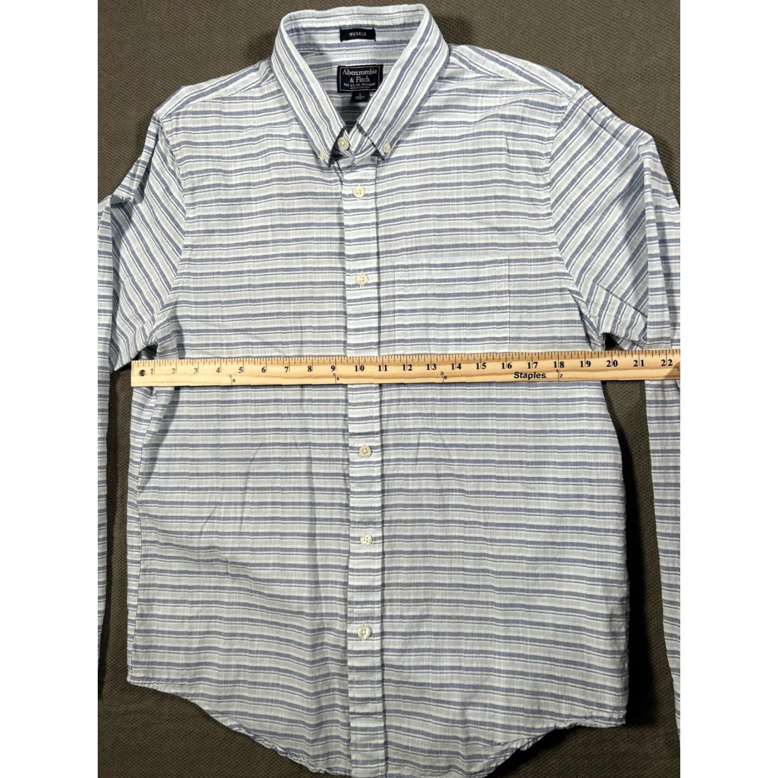 Abercrombie & Fitch Abercrombie & Fitch Shirt Mens Large Button-Down Blue Striped Long Sleeve Size US L / EU 52-54 / 3 - 8 Thumbnail