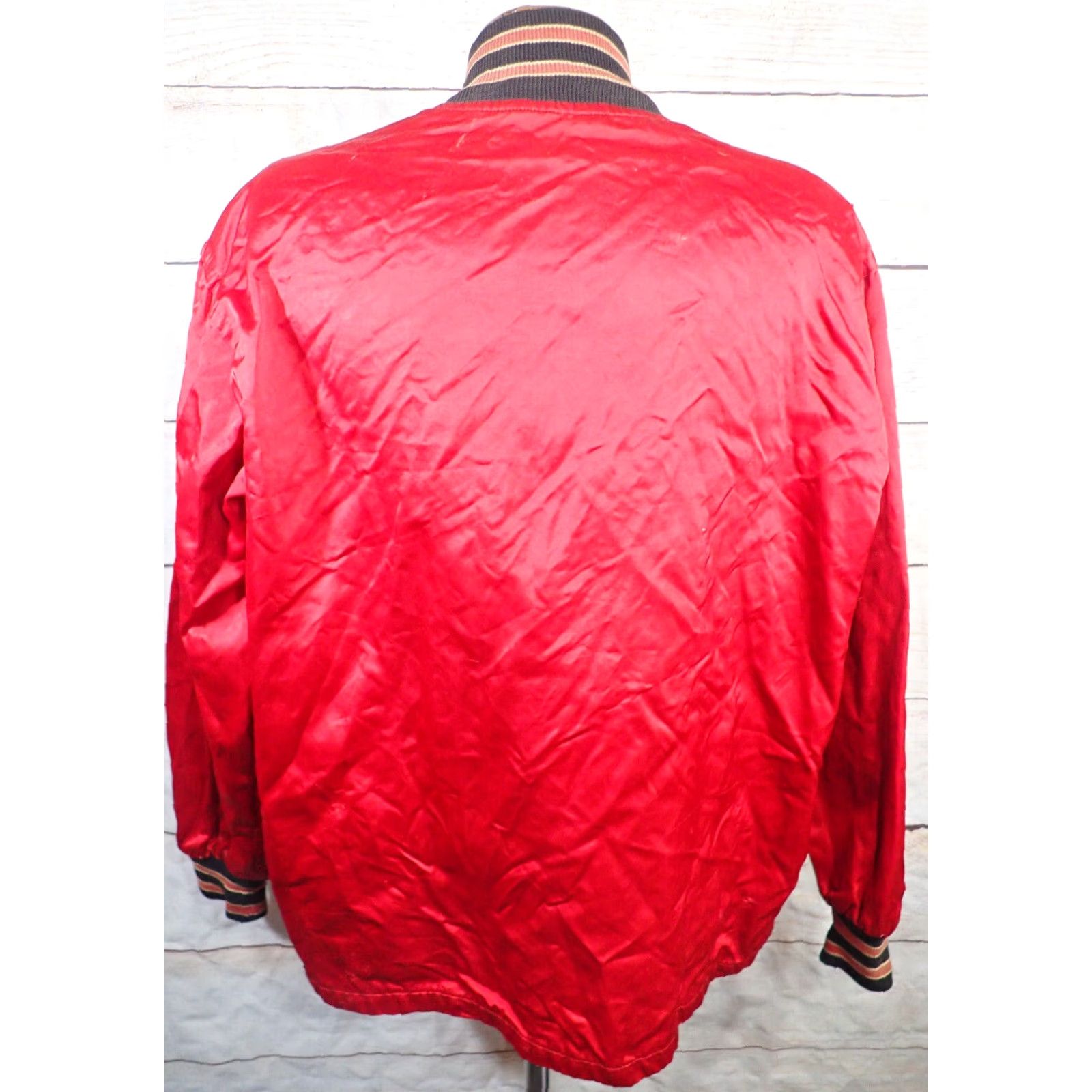 Vintage VINTAGE 60s Varsity Red Satin Letterman Jacket Men's XL Distressed Coat Retro Sports Party Size US XL / EU 56 / 4 - 3 Thumbnail