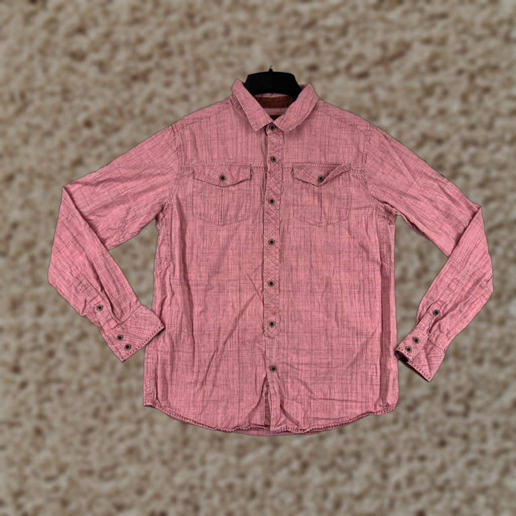 Prana prAna Mens Button-Up Shirt Medium Pink Long Sleeve With Pockets Crosshatch Pattern Size US M / EU 48-50 / 2 - 1 Thumbnail